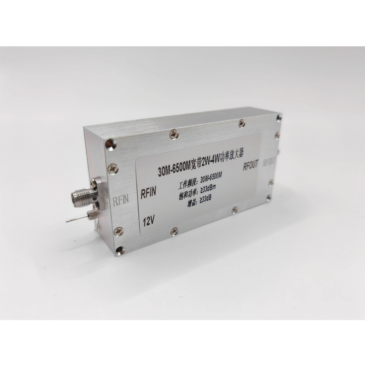 30M-6500M 2-4W Broadband RF Amplifier RF Power Amp with Gain ≥33dB and 12V Operating Voltage