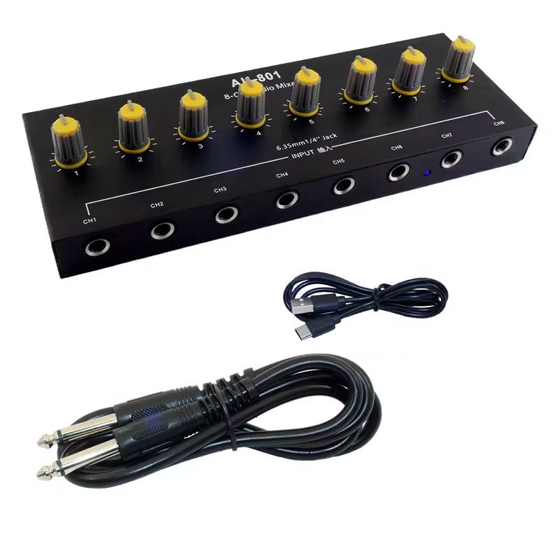 AU-801 8-IN 1-OUT Microphone Instrument Multiple-channel Input Audio Mixer Outdoor Audio Expansion