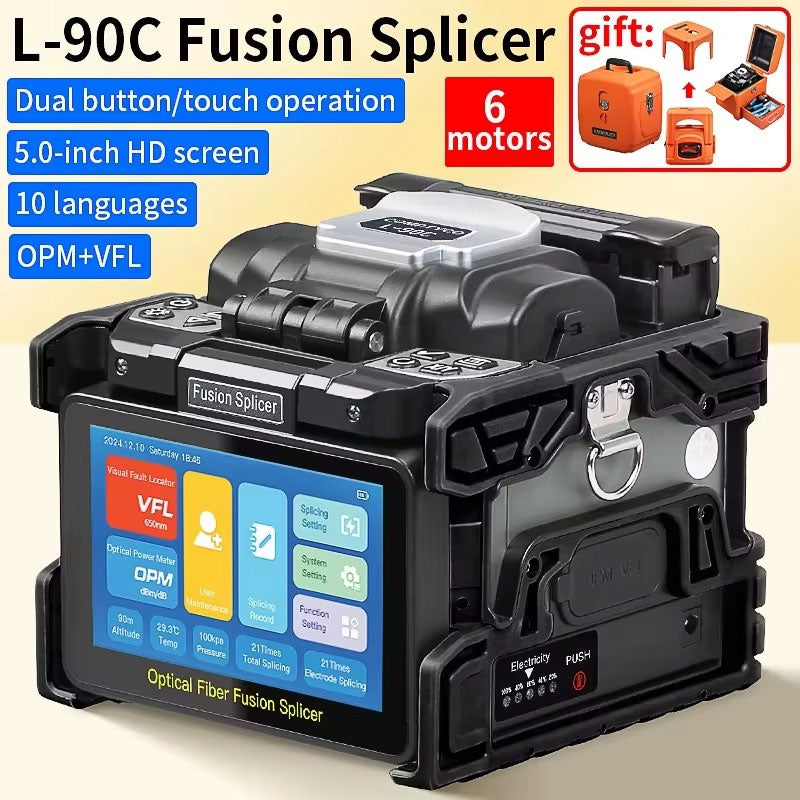 L-90C 6-Motor 3-IN-1 Fusion Splicer Built-in VFL and Optical Power Meter with 5-inch HD Touch Screen