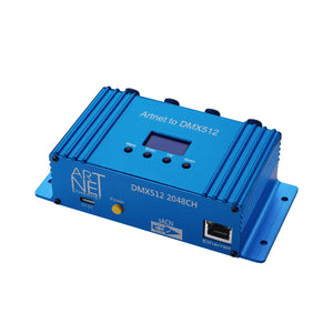 Blue ARTNET RDM 4-Port Output DMX512 Controller 2048CH Artnet to DMX Adapter with LED Screen