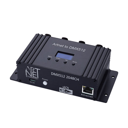 Black ARTNET RDM 4-Port Output DMX512 Controller 2048CH Artnet to DMX Adapter with LED Screen