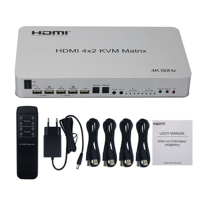 4K 60Hz HDMI Matrix Switch HDMI 4x2 KVM Matrix Supports Keyboard Mouse Speakers Headphones PC