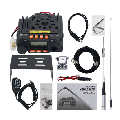 QYT-KT8900 25W VHF UHF Mobile Radio Mini-Sized Transceiver with Feeder Antenna Programming Cable