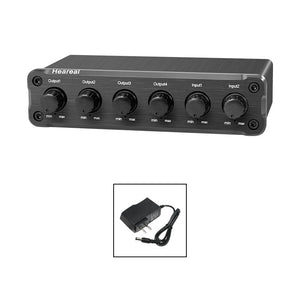 Heareal F3 Audio Signal Splitter 2 Inputs 4 Outputs Stereo Low Distortion Audio Mixer DC12V