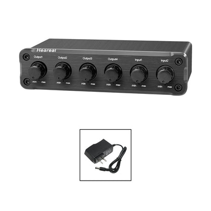 Heareal F3 Audio Signal Splitter 2 Inputs 4 Outputs Stereo Low Distortion Audio Mixer DC12V