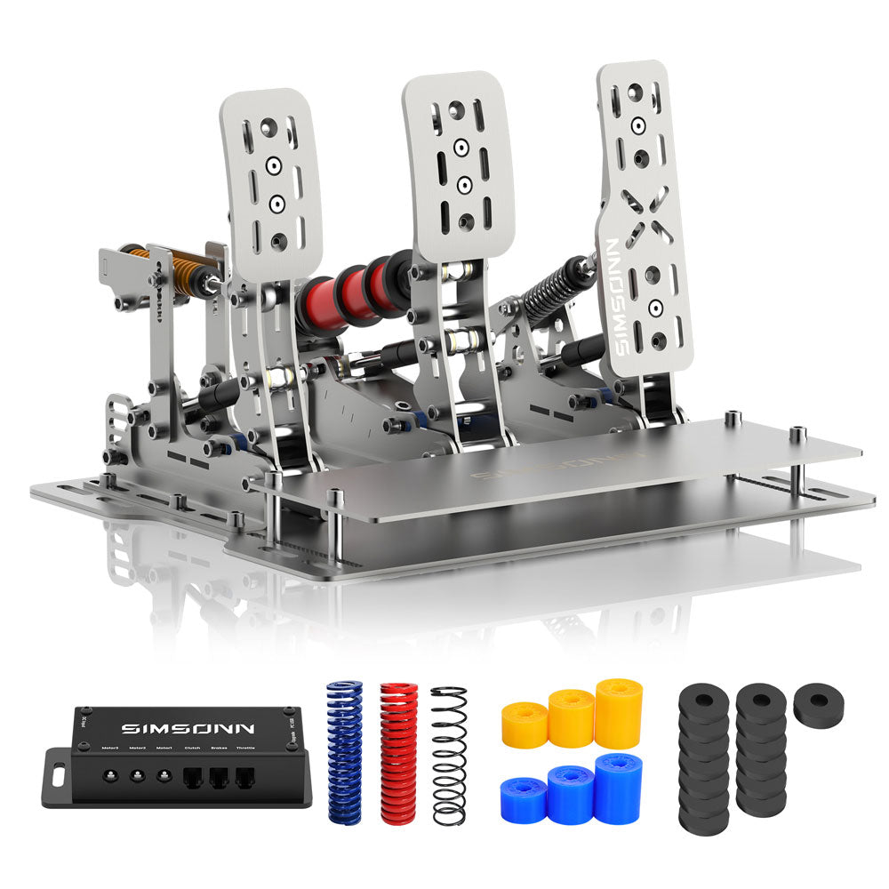SIMSONN Silver Plus X Hydraulic Pedal 3-Pedal Set Accelerator+Clutch+Brake Racing Pedals with Optional Base Plate