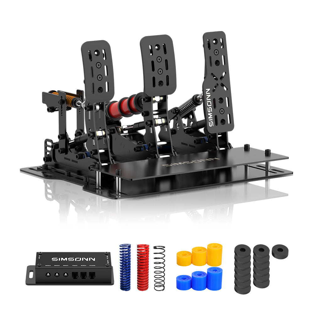 SIMSONN Black Plus X Hydraulic Pedal 3-Pedal Set Accelerator+Clutch+Brake with Optional Base Plate