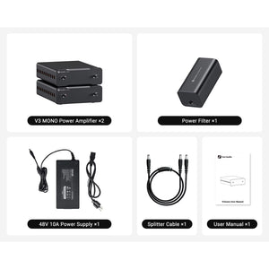Fosi Audio 240W Mono Amplifier V3 MONO*2 + 48V 10A Power Adapter + Power Filter + Splitter Cable