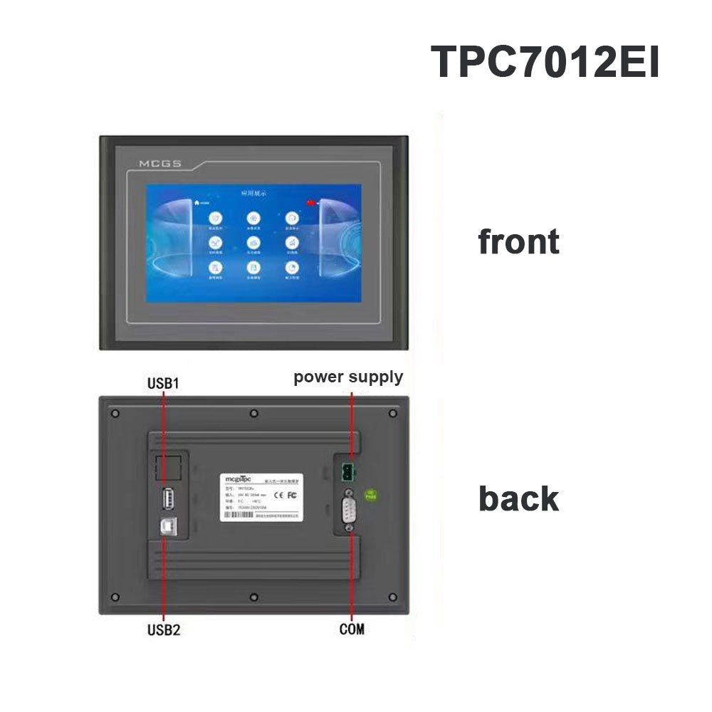 MCGS TPC7012EL 7” Embedded HMI (E1 Dark Gray 600MHz No Ethernet Port) w/ 192mm × 138mm Cutout 64MB