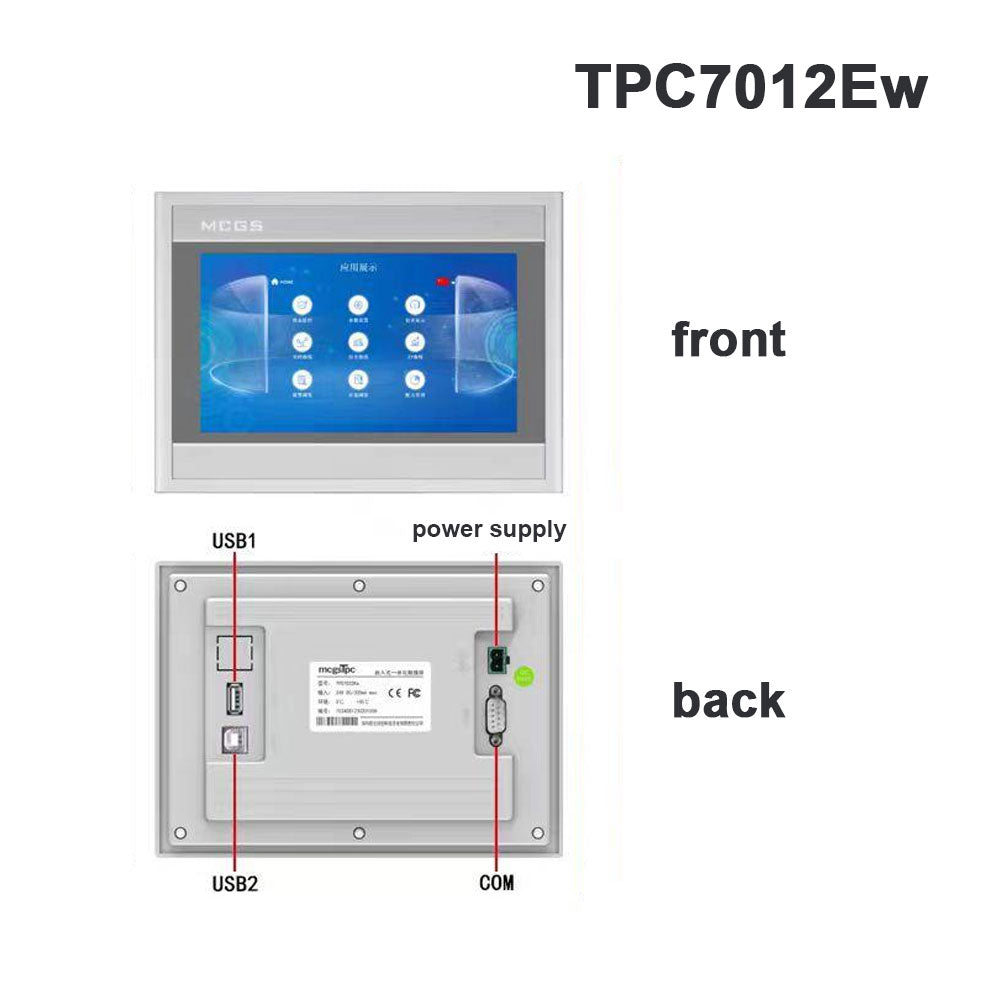 MCGS TPC7012Ew 7" Embedded HMI (E1 White 600MHz No Ethernet Port) w/ 192mm × 138mm Cutout 64MB
