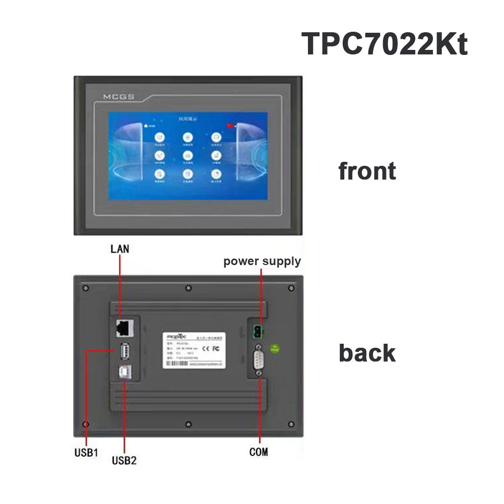 MCGS TPC7022Kt Dark Gray 7" Embedded HMI w/ 215mm × 152mm Cutout 1 Ethernet Port 128MB+8MB