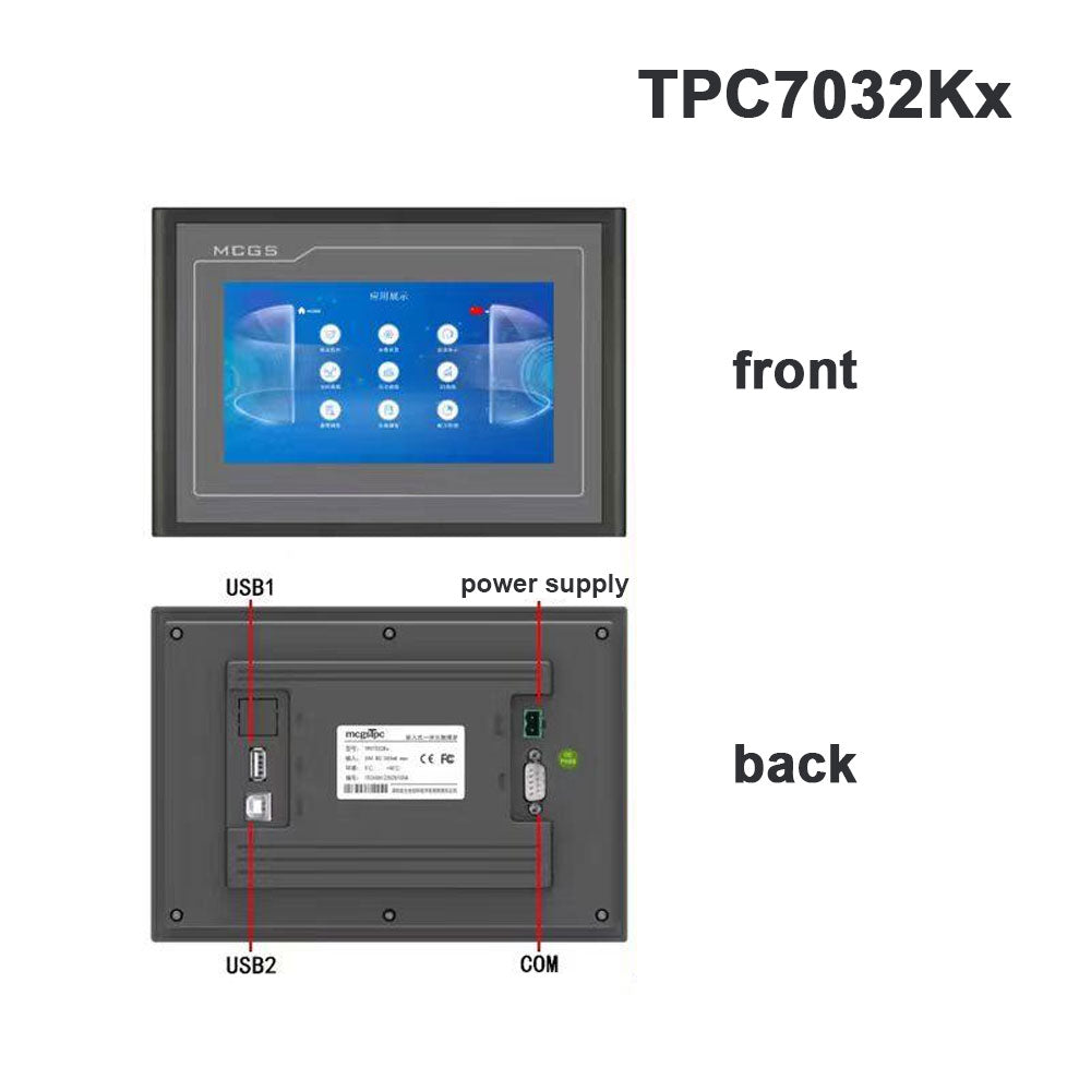 K3 MCGS TPC7032Kx Dark Gray 7-inch 800×480 Embedded HMI (No Ethernet Port) w/ 215mm×152mm Cutout, 128M Memory