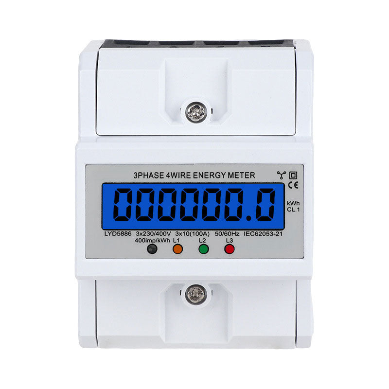 LYD5886 3-Phase 4-Wire 4P 5–100A Mini Energy Meter Digital Electric Meter for 35mm DIN Rail Mount