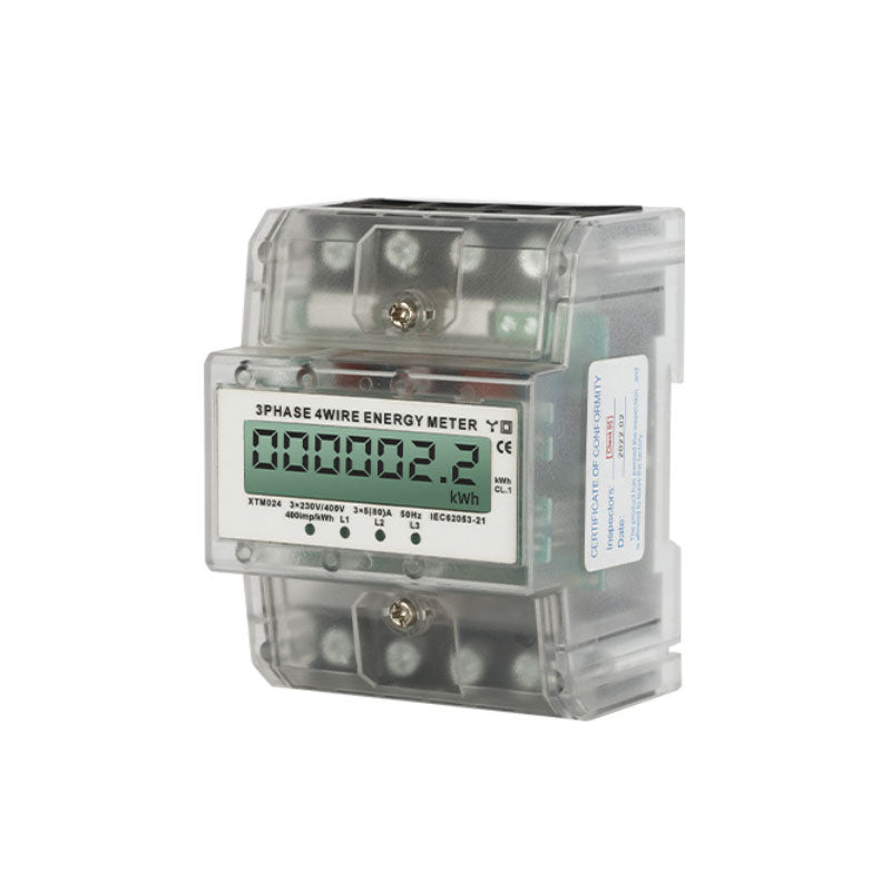 XTM024 3-Phase 4-Wire 4P 10–100A Electric Meter Energy Meter with LCD Display for DIN Rail Mount
