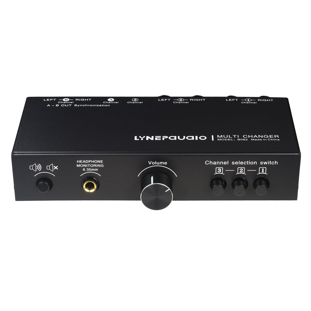 LYNEPAUAIO B082 3-IN 3-OUT Fully Balanced Audio Switcher XLR RCA Stereo Signal Source Selection Switcher Active Speaker Volume Adjuster