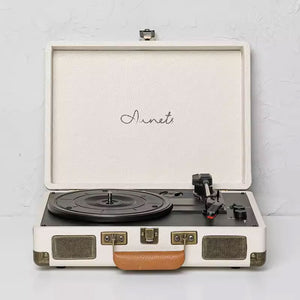 Aunets Au-01 Cream All-in-one Bluetooth Turntable Vinyl Record Player w/ Speakers for 7" 10" and 12"
