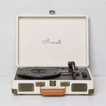 Aunets Au-01 Cream All-in-one Bluetooth Turntable Vinyl Record Player w/ Speakers for 7" 10" and 12"