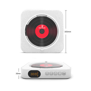 White KC-909 10W Wall-Mounted CD Player Bluetooth CD Player with Speakers Screen Dust Cover &amp; Stand
