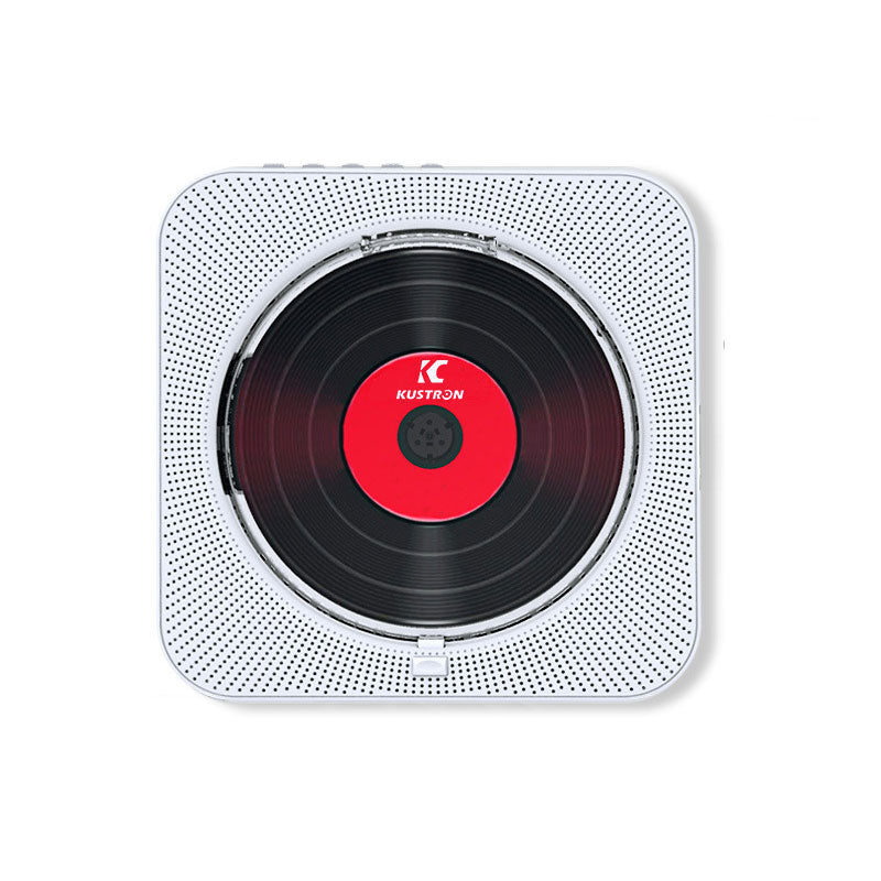 White KC-909 10W Wall-Mounted CD Player Bluetooth CD Player with Speakers Screen Dust Cover & Stand