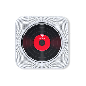 White KC-909 10W Wall-Mounted CD Player Bluetooth CD Player with Speakers Screen Dust Cover &amp; Stand