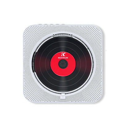 White KC-909 10W Wall-Mounted CD Player Bluetooth CD Player with Speakers Screen Dust Cover &amp; Stand