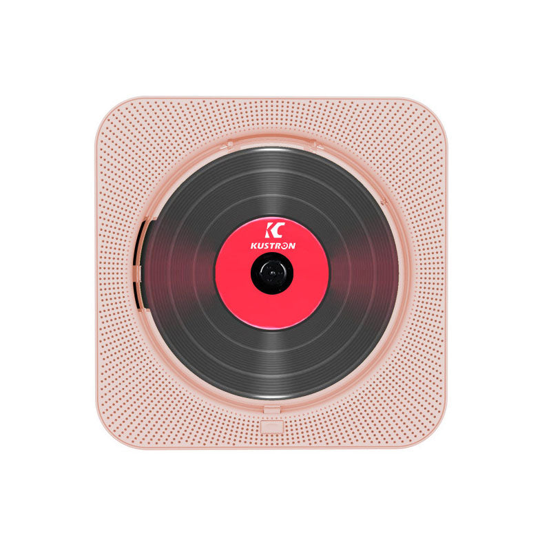 Coral Pink KC-909 10W Wall-Mounted CD Player Bluetooth CD Player with Speakers Screen Cover & Stand