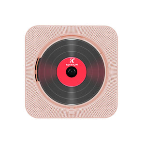 Coral Pink KC-909 10W Wall-Mounted CD Player Bluetooth CD Player with Speakers Screen Cover &amp; Stand
