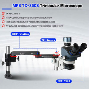 KAISI TX350S MRS Trinocular HD Microscope 7X-50X Zooming with 360° Rotating Folding Stand for Motherboard Maintenance