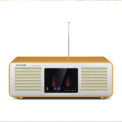 Amoi D-200 Dual Electronic Tubes Leather HiFi Speaker Retro Desktop Bluetooth5.0 Audio Speaker Built-in FM Receiving Module