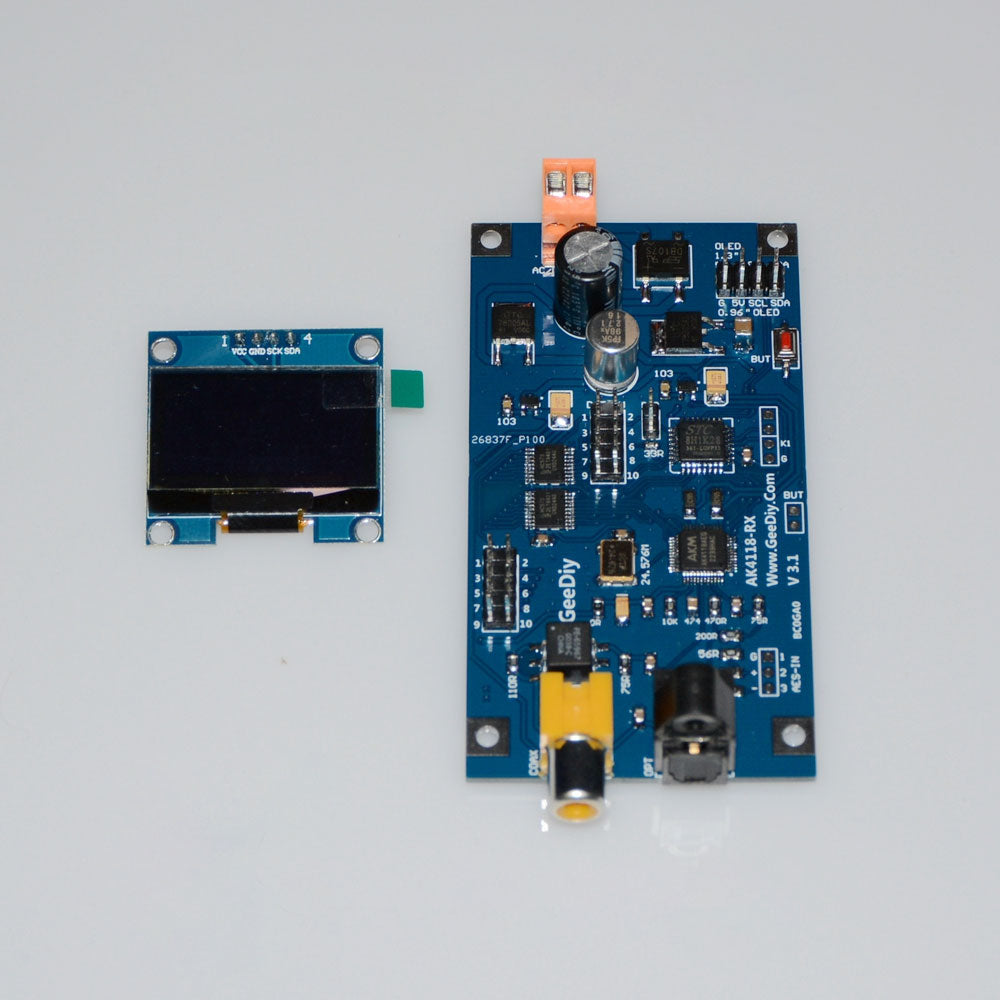 GeeDiy AK4118 Digital Receiver Board Coaxial Optical AES I2S/DSD Inputs AK4118-RX with 1.3" OLED