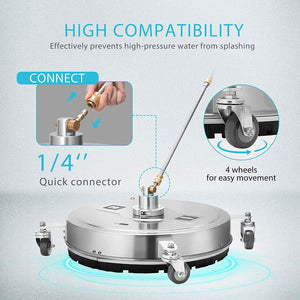 20" 4000PSI Stainless Steel Pressure Washer Surface Cleaner for Driveways Sidewalks and Patios