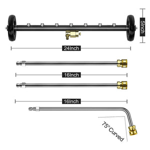 24" 4000PSI 2-In-1 Pressure Washer Undercarriage Cleaner &amp; Water Broom – 7 Nozzles, Black Wheels