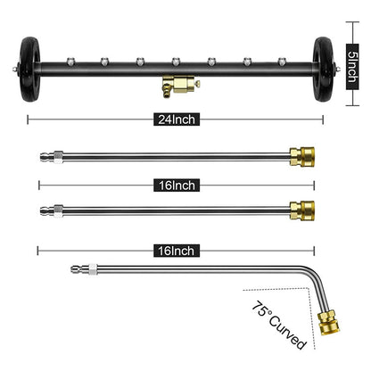 24" 4000PSI 2-In-1 Pressure Washer Undercarriage Cleaner &amp; Water Broom – 7 Nozzles, Black Wheels