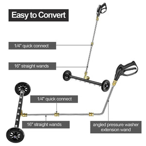 24" 4000PSI 2-In-1 Pressure Washer Undercarriage Cleaner &amp; Water Broom – 7 Nozzles, Black Wheels