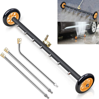 24" 4000PSI 2-In-1 Pressure Washer Undercarriage Cleaner &amp; Water Broom – 7 Nozzles, Orange Wheels