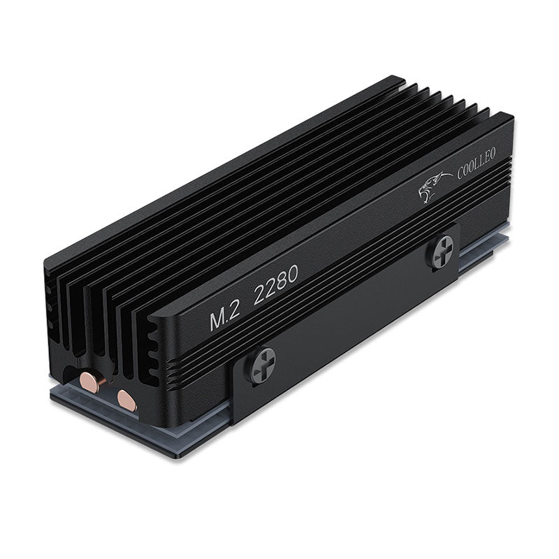 COOLLEO SSD-V3 M.2 2280 NVMe SSD Heatsink (Black) – Dual Heat Pipes, Full Aluminum, Grille Style
