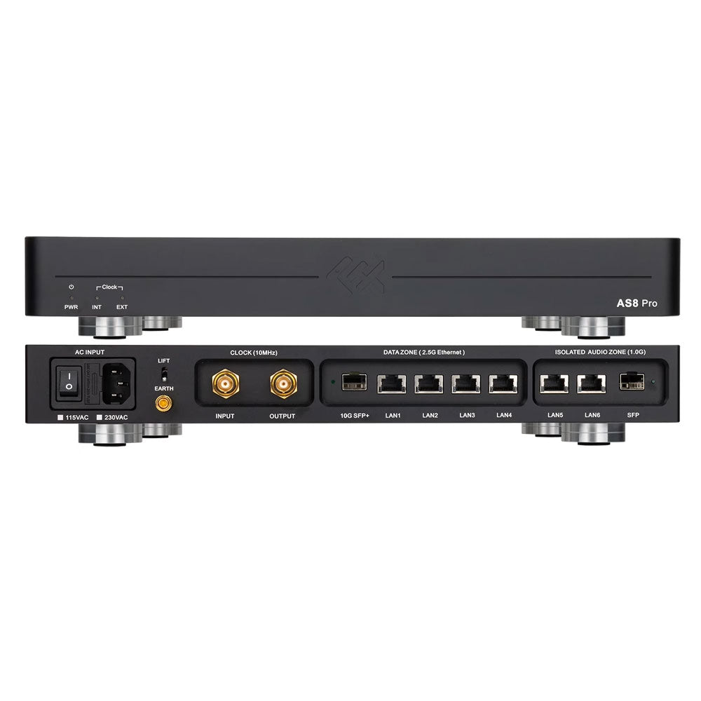 Black LHY AS8 Pro 115V Audio HiFi Switch Ethernet OCXO Clock 2.5Gbps Main Switch +1Gbps Audio Isolation
