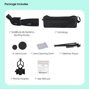SVBONY Black (23mm Eyepiece) SV28Plus 25X-75X 70MM Lens Spotting Scope HD Monocular for Bird Watching