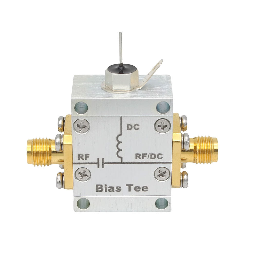 100kHz-1.0GHz 2A High Current Bias Tee 50ohms 50V RF DC Block with Gold-plated RF-SMA Female to RF/DC-SMA Female Connector