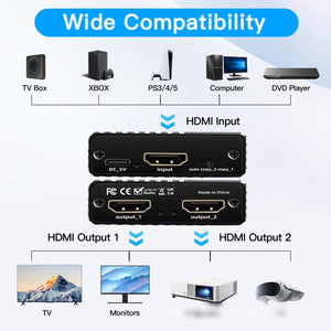 NK-H12 8K HDMI-compatible Video Splitter 8K60Hz/4K120Hz/1080P240Hz EDID Emulation Compatible with Multiple Devices