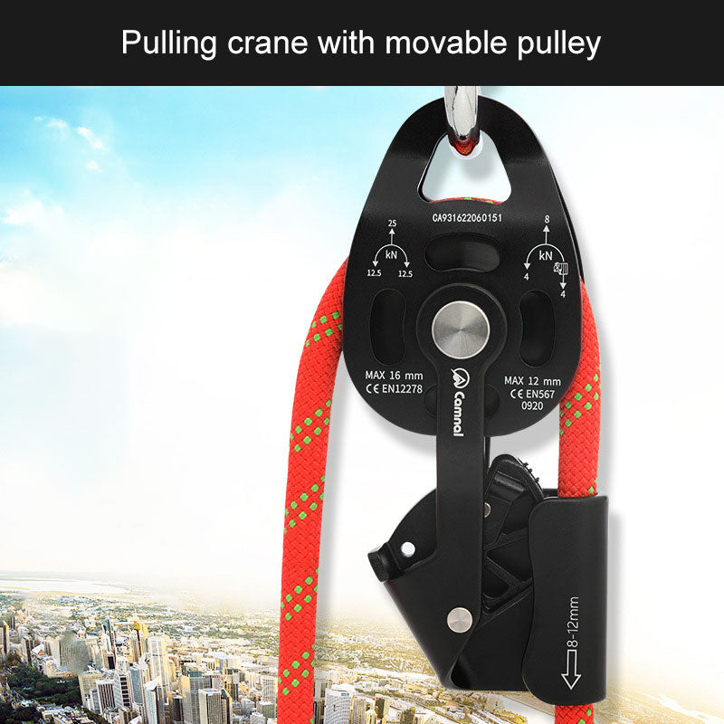 Black Heavy Load Lifting Ascender Movable Pulley 400KG Lift Retarder for Air Conditioner Hoisting/Rescue Supplies Lifting