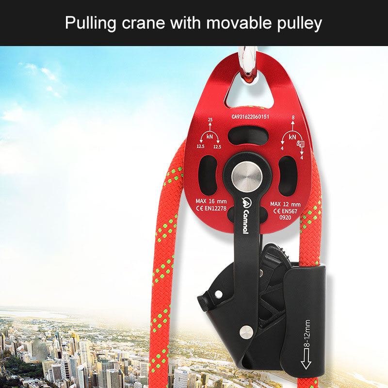 Red Heavy Load Lifting Ascender Movable Pulley 400KG Lift Retarder for Air Conditioner Hoisting/Rescue Supplies Lifting