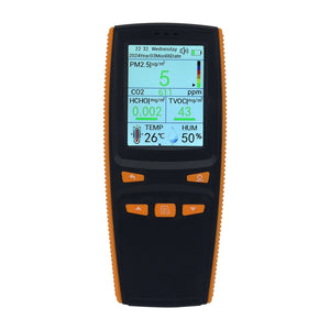DM509 Handheld Indoor Air Quality Monitor PM2.5 CO2 HCHO TVOC Temperature Humidity AQI Detector
