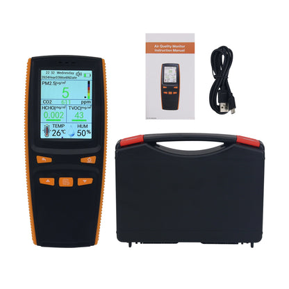 DM509 Handheld Indoor Air Quality Monitor PM2.5 CO2 HCHO TVOC Temperature Humidity AQI Detector
