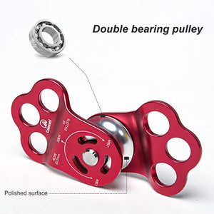 Three-hole Connection Fixing Aviation Aluminum Outdoor Climbing Pulley 30KN Built-in Double Ball Bearing