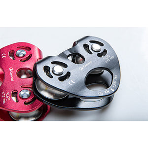 Black Dual-axis Twin Pulley 25KN Heart-shaped Climbing Pulley for Outdoor Mountaineering/Lifting