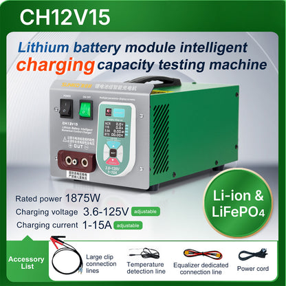 SUNKKO CH12V15 Professional Lithium Battery Pack Intelligent Charger 1-15A 1875W for Li-ion/LifePO4 Battery Modules