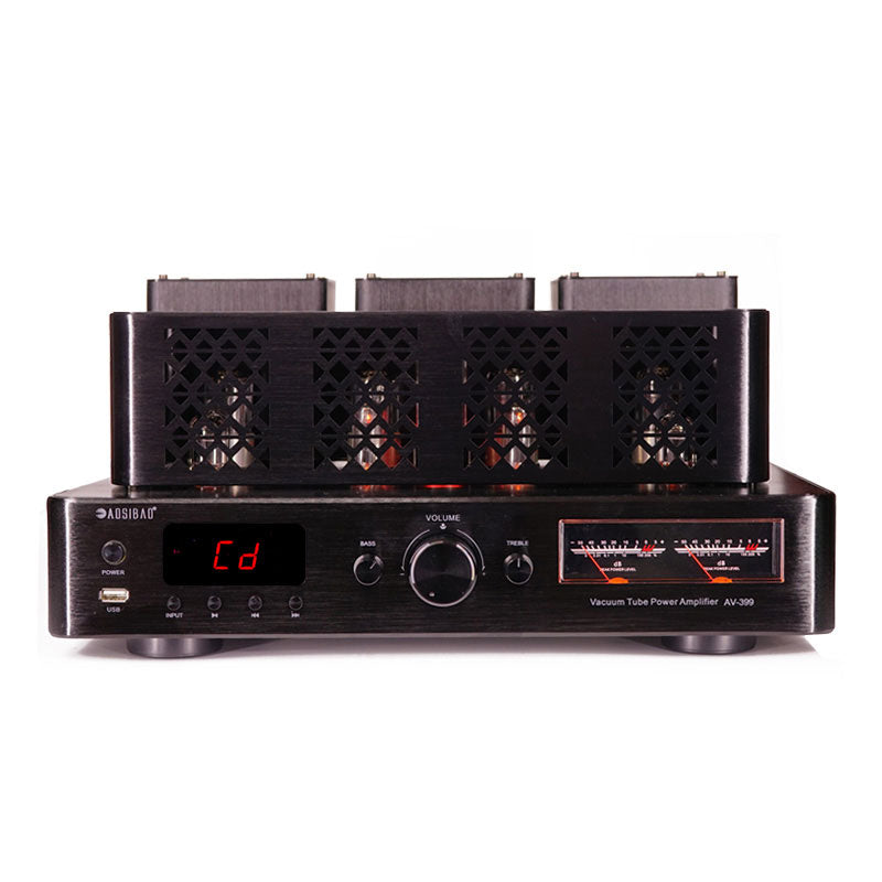 Black AV399 HiFi Electronic Tube Amplifier 200W+200W High Power Bluetooth5.0 Vacuum Tube Power Amplifier