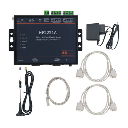 HF2221A Industrial Grade 2-Port Serial Server RS232/485/422 to Wifi/Ethernet w/ Suction Cup Antenna