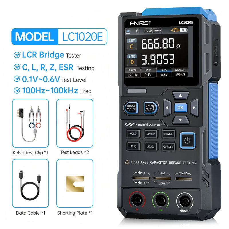 FNIRSI LC1020E Handheld Digital LCR Meter 100Hz-100kHz Adjustable Capacitor/Resistor/Inductance/Impedance Tester